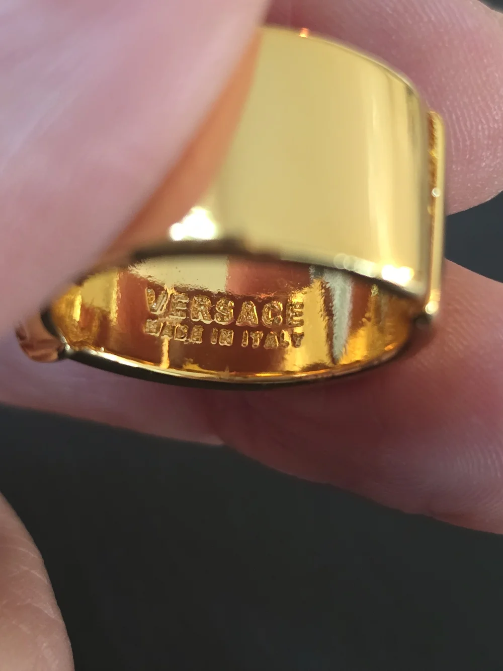 Versace Polished Gold Logo Band Ring